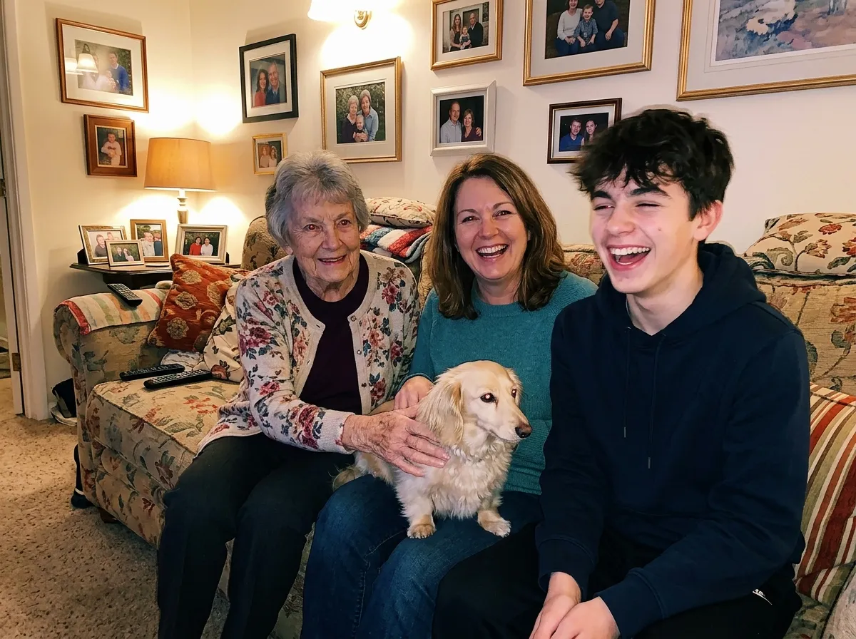 Deborah Ainsworth at home with their miniature long-haired Dachshund