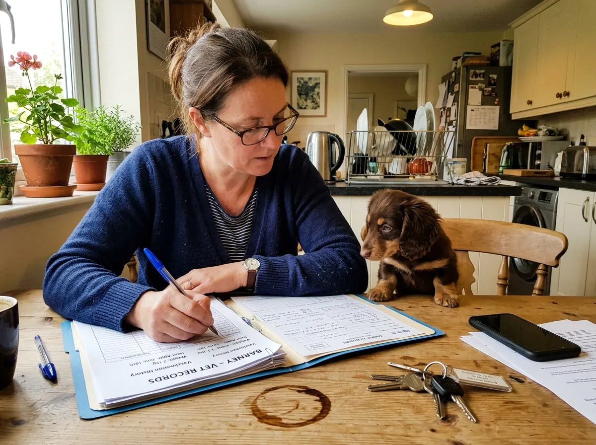 Nadine Brockmeier at home with their miniature long-haired Dachshund